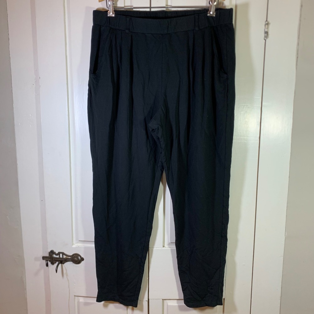Garnet Hill Black Tencel Lyocell Pleated Tapered Knit Trousers Womens XL 49264